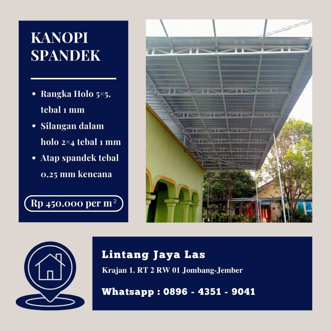 Biaya pemasangan kanopi spandek holo 5x5 dan 2x4