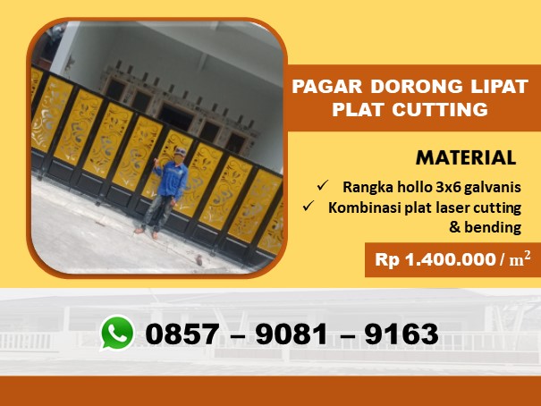 Harga pagar pintu gerbang lipat dorong plat cutting per meter