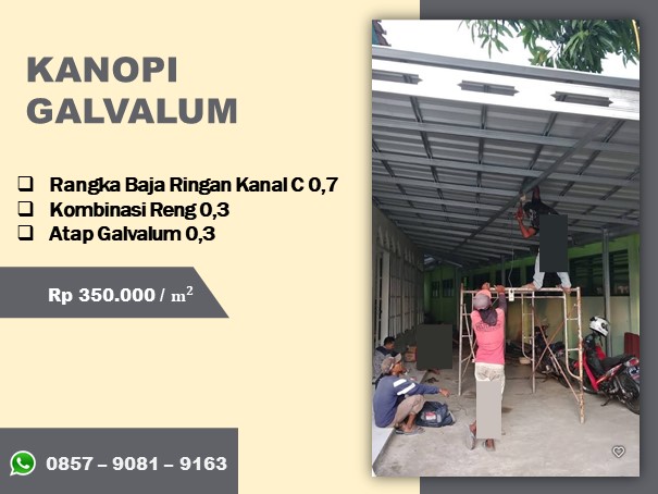 Harga kanopi galvalum baja ringan di Cirebon per meter