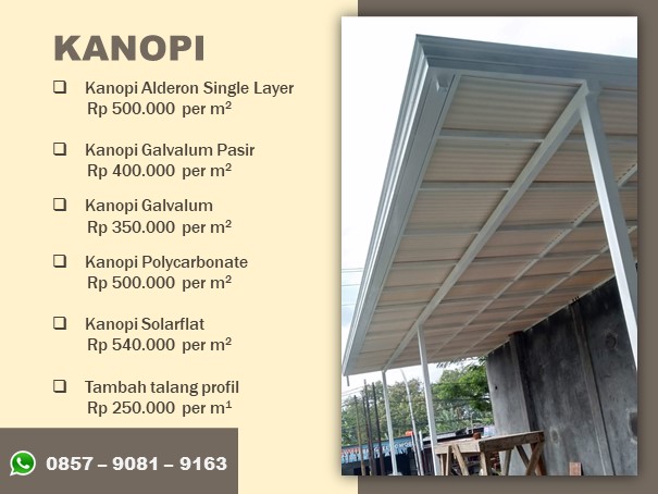 Daftar harga kanopi di Demak per meter persegi