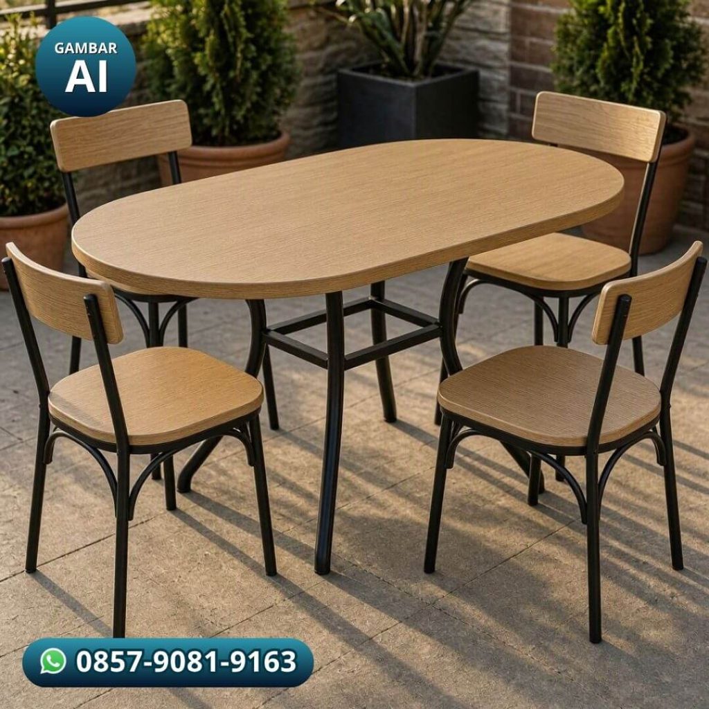 meja kursi cafe kayu rangka besi Tegal